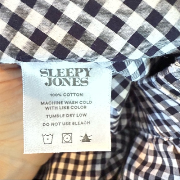 Sleepy Jones 100% Cotton Navy and White Gingham Lounge Pants, Size L, Like New! - Picture 8 of 8